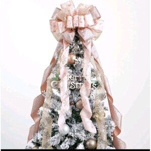 Rose Gold Snowflake Christmas Tree Bow Topper  Glitter Christmas Bows 11"